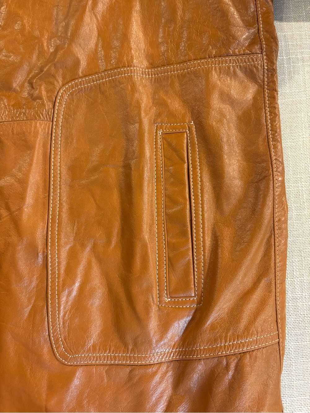 Men's Chestnut Leather Button-Front Coat - Picture 6 of 12